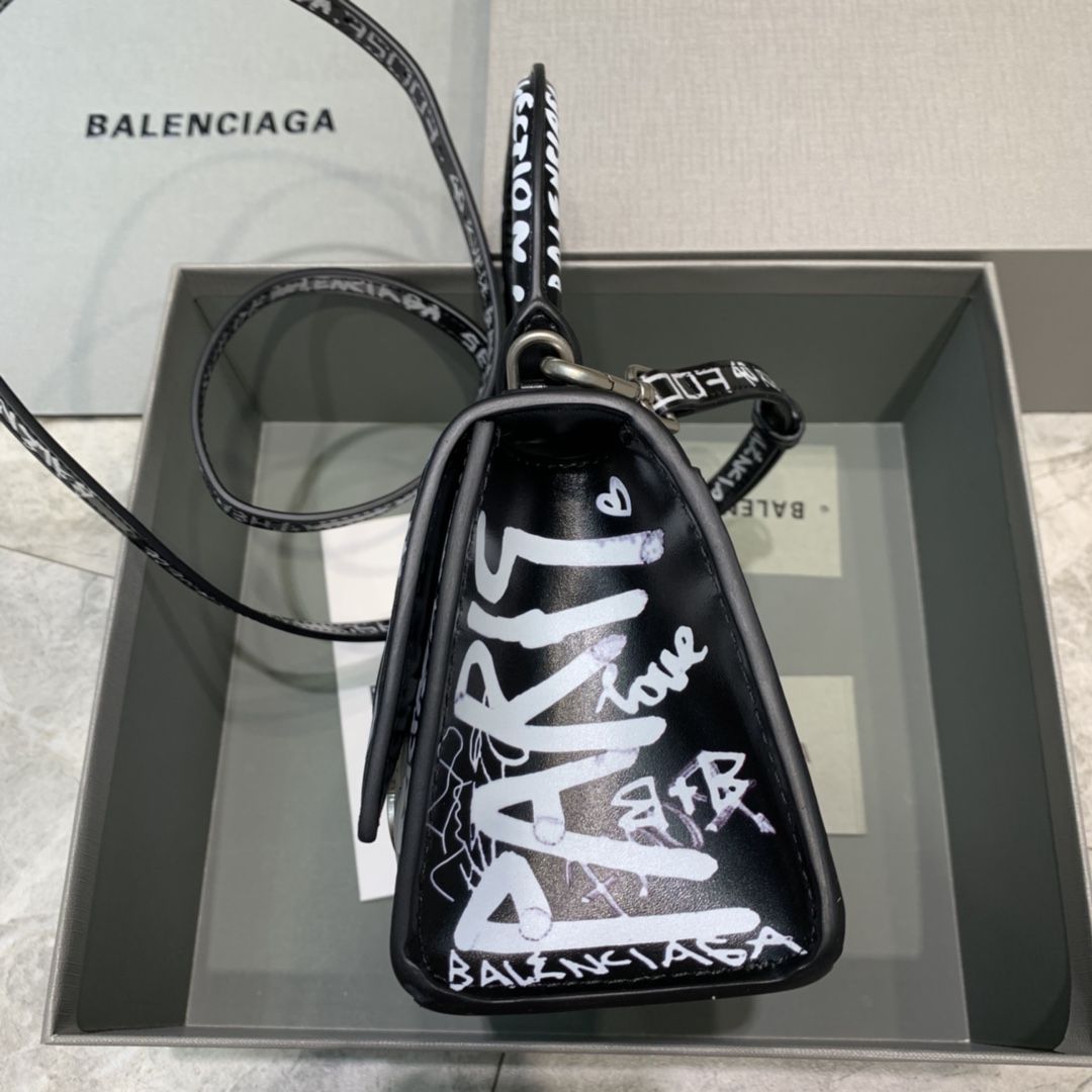 Balenciaga Hourglass XS Handbag Graffiti Shoulder Bag Black